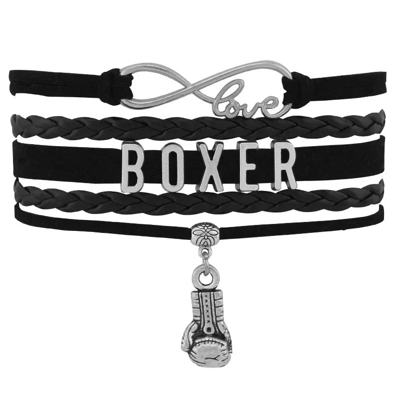 Factory Custom Made Infinity Love Boxer Boxing Leather Men Bracelets for Women