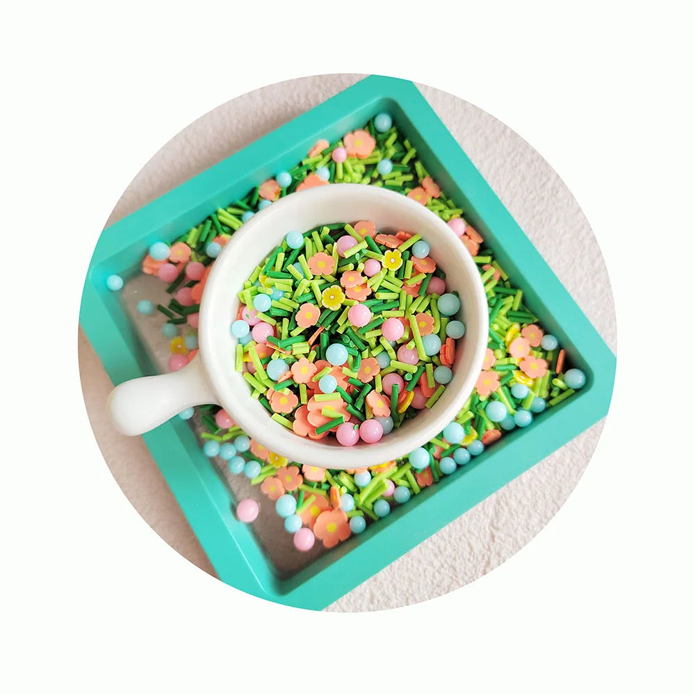500g Mixed Slime Charms Polymer Clay Flower Slices Green Sprinkle Round Beads for Resin Fillings Craft Jewelry Nail Decor