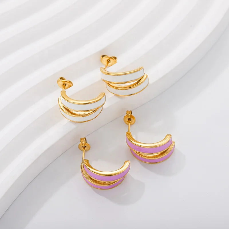 Hot Selling 18K Gold Plated Waterproof Stainless Steel Jewelry Women's New Design Quality Vintage Enamel Funky Stud Earrings