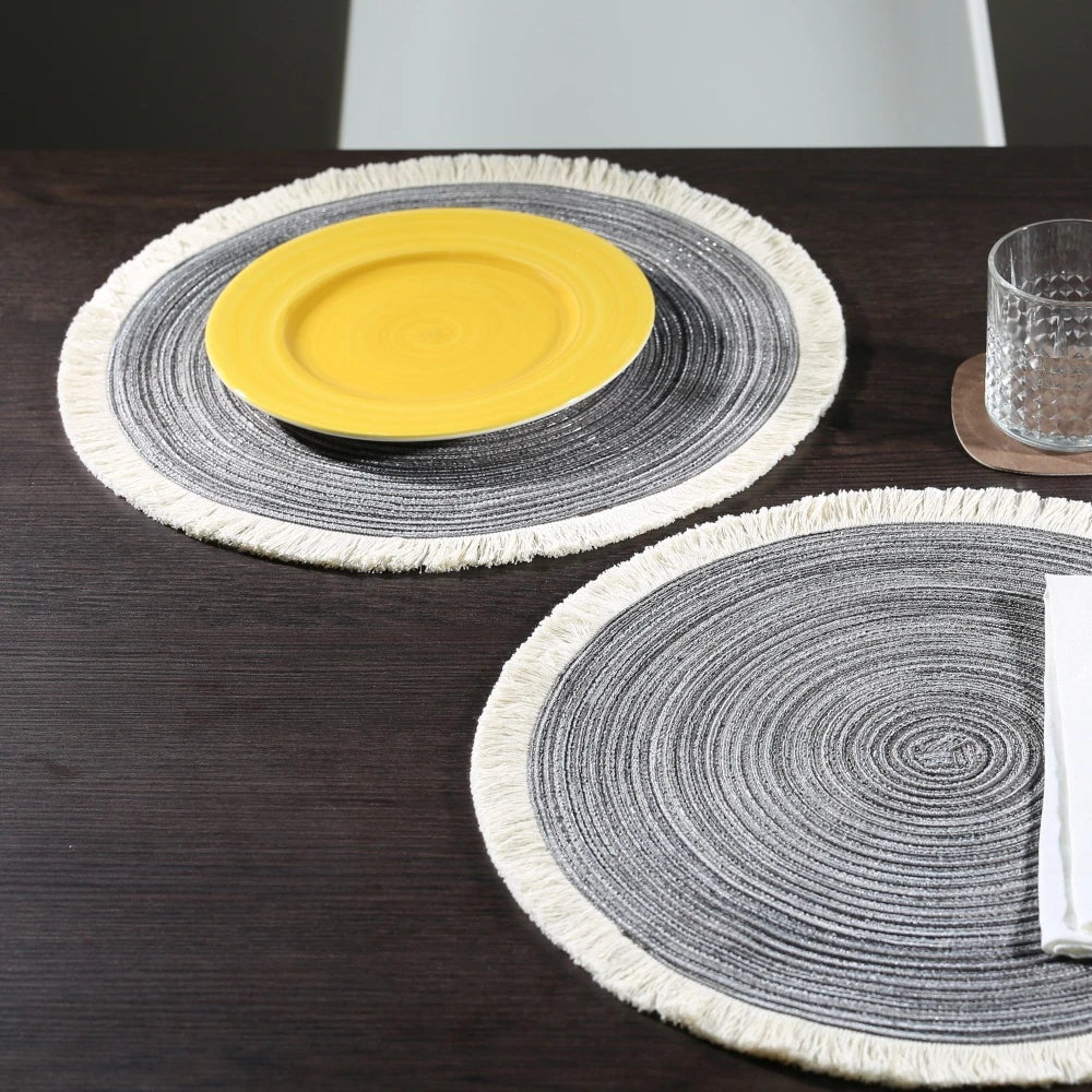Tabletex Round Braided Woven Placemats Non Slip Washable Place Mat Woven Line Placemats for Kitchen and Dining Room