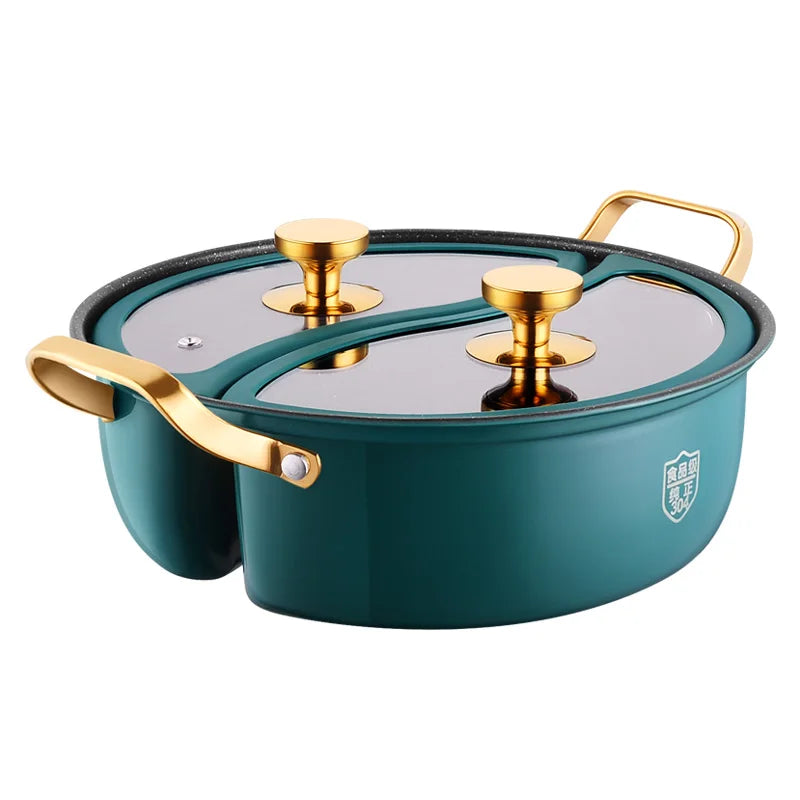 Mandarin Duck Pot With Two Lids Die Casting Maifan Stone 304 Stainless Steel Divided Pot Non-stick Two-Flavor Hot Pot