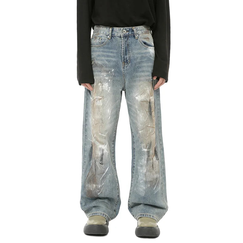 Custom Men's Digital Printing Patchwork Summer New Graffiti Jeans Distressed Washed Old Waste Straight MegaBDM