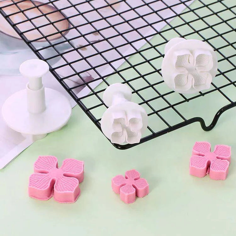 3pcs/set Hydrangea Shape Flower Blossom Mold DIY Sugar Craft Fondant Plunger Cutter Cake Decorating Tools