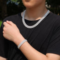Best Selling 13mm Cuban Link Chain White Gold Chokers Necklace Bracelet Jewelry Hiphop Iced Prong Micro Trendy Geometric Zircon