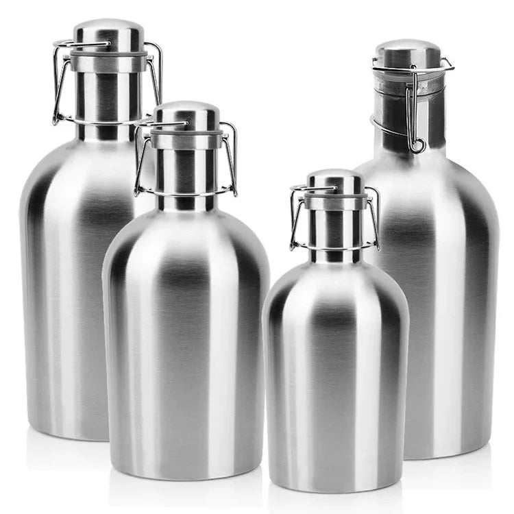 Custom Logo Stainless Steel Leak Proof Flip Top 2 Liter Single Walled Beer Keg 64oz Beer Growler With Swing