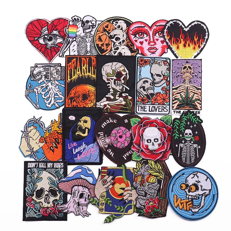 Punk Embroidery Patch  for Clothing Custom Logo Patches Skull Skeleton Iron on Patches DIY Accessories
