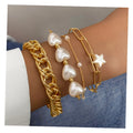 4Pcs/Set Vintage Style Pearl Chain Bracelet Five-pointed Star Pendant Bracelet Set for Women Jewelry Wholesale