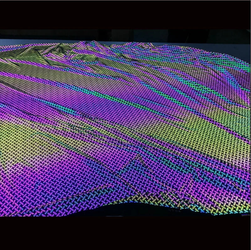 Custom Any Designs Safety Black Mesh High Elastic Spandex Rainbow Print Reflective Fabric Material  for Sport Yoga Clothing