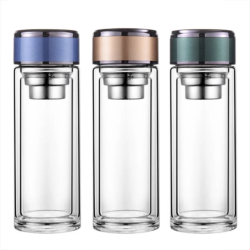 Support Logo Print 300ml Tea Infuser Bottle Portable Tea Tumbler  Filter Glass Tea Water Bottle