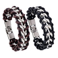 New Design Handmade Genuine Leather Cuff Bracelet for Men Metal Chain Woven Bangle Fashionable Men's Gift