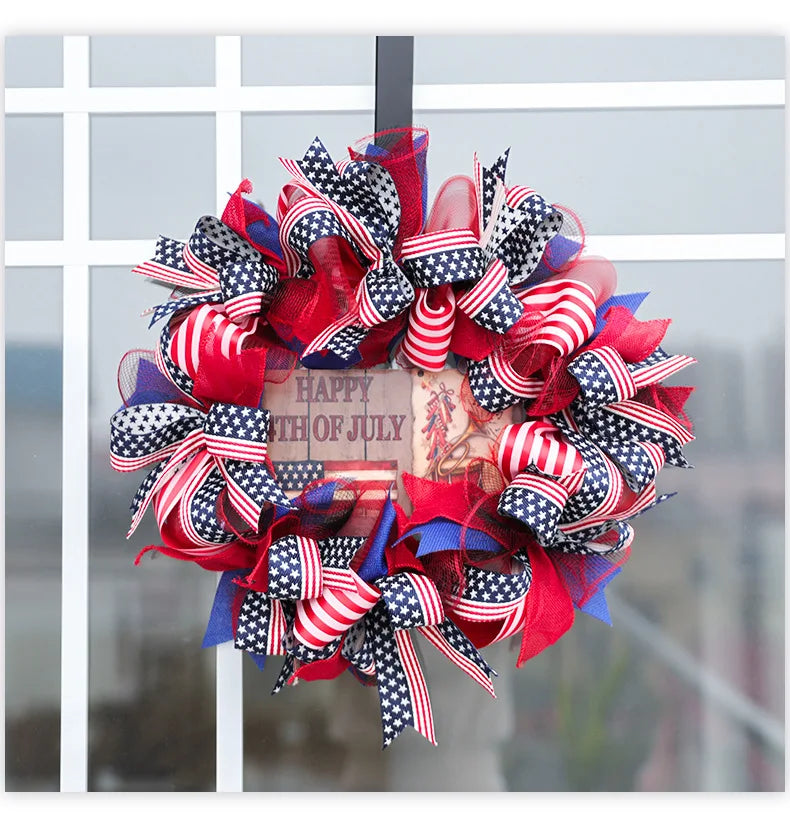 2026 US National Day Independence Day Flag Wreaths Fabricated Holiday Door Hang Decorative Wreaths