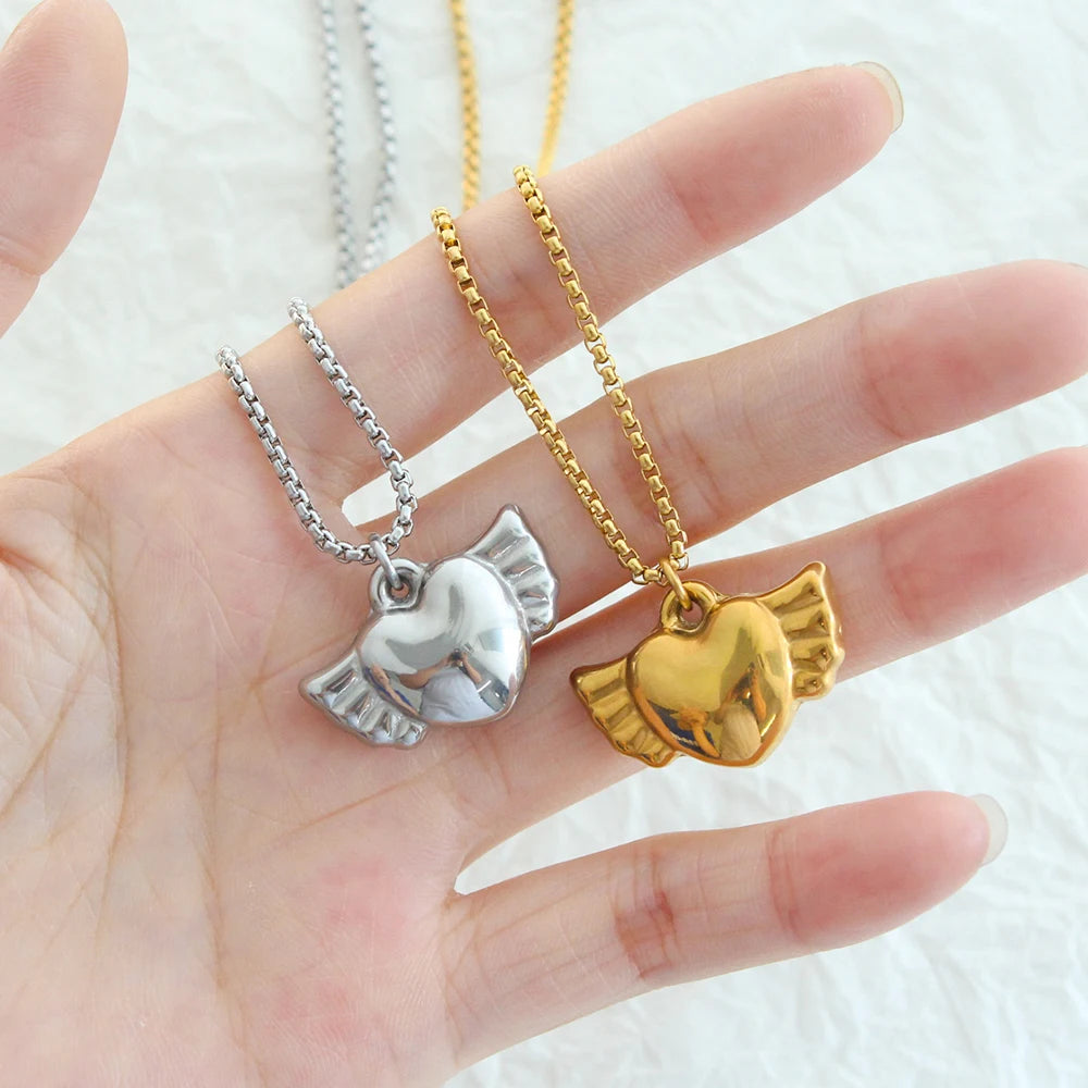 Stainless Steel Pendant Heart Butterfly Cross Fairy Love Men and Valentine's Day Gift Angel Wing Necklace