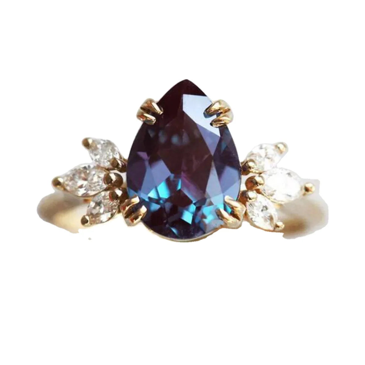 Fashion Jewelry 925 Sterling Silver  Rings 14K Gold Alexandrite Stone Engagement Ring
