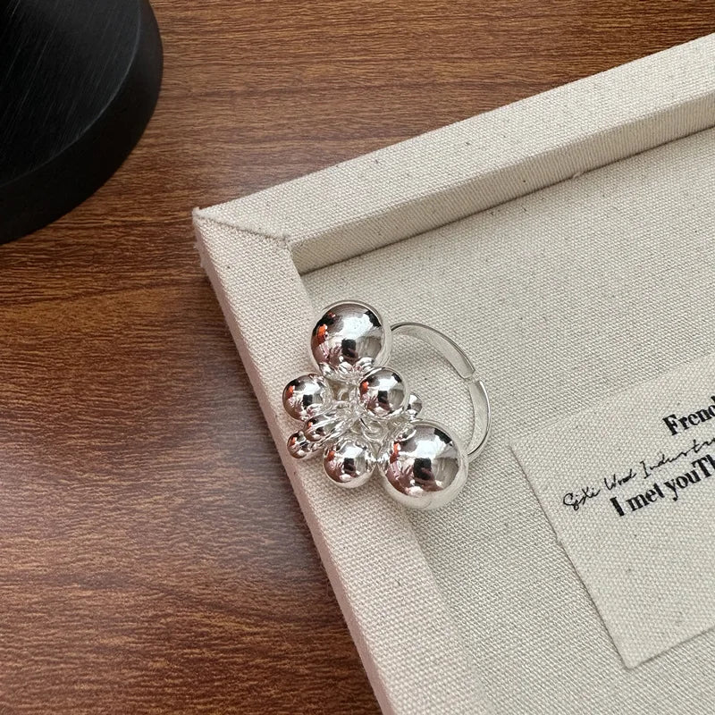 Vintage Handmade Round Big Small Ball Charm Finger Rings for Women Real 925 Sterling Silver Gifts Fine Jewelry