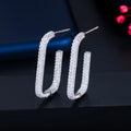 Fashion Bling Silver Plated Full Micro Pave CZ Zircon Double Sided U Shaped Hoop Earrings for Women Dainty Shopping Jewelry