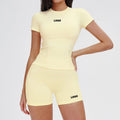 Custom Women's Yoga Clothing Breathable Seamless 2 Piece Sports T Shirt Short Set Yoga Fitness Sportswear Workout Set for Women