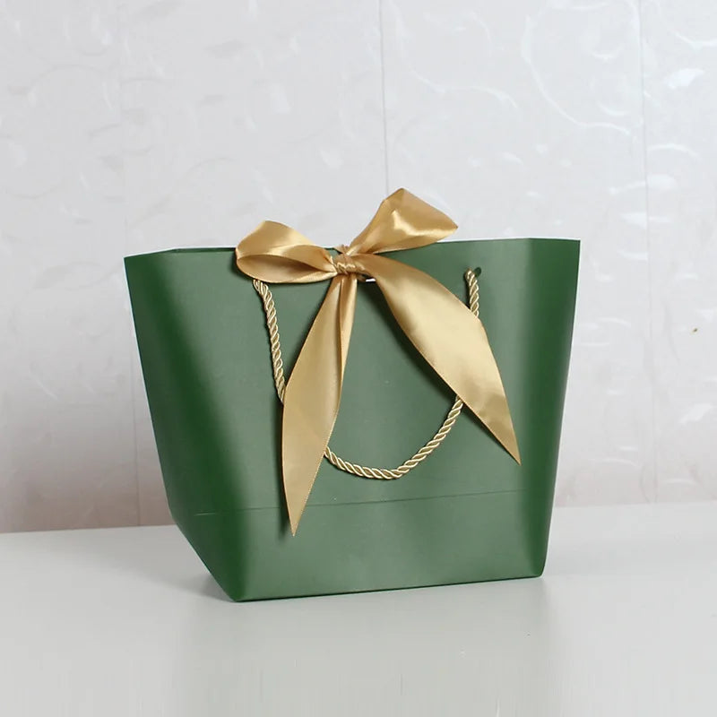 Solid Custom Color Size Ribbon Bowtie Paper Bags for Shopping Clothing Wedding Guest Gifts