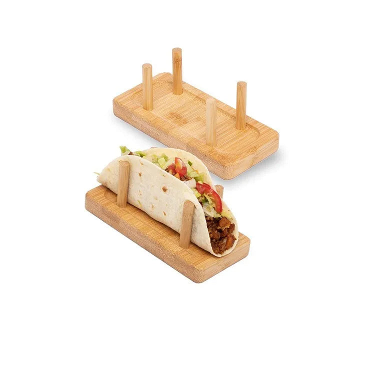 Bamboo Wood Taco Holder Stand Serving Plates Taco Stand Tray CLASSIC Plate Dish Wood Accessories Presents Wooden Sandwich Stack