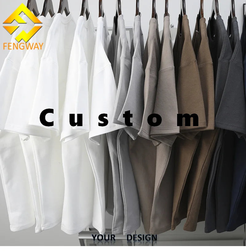 Fengway Custom 300gsm Cotton Blank T-Shirt Heavyweight Casual Solid Pattern Short Sleeve Tee Dyed Oversized Loose Fit