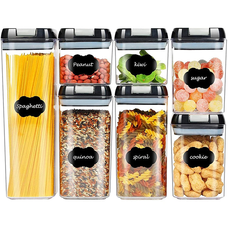 Airtight Pantry Kitchen Organizer 7 Pieces Pack Rice Cereal Dry Food Container Box Air Tight Plastic Food Storage Container Set