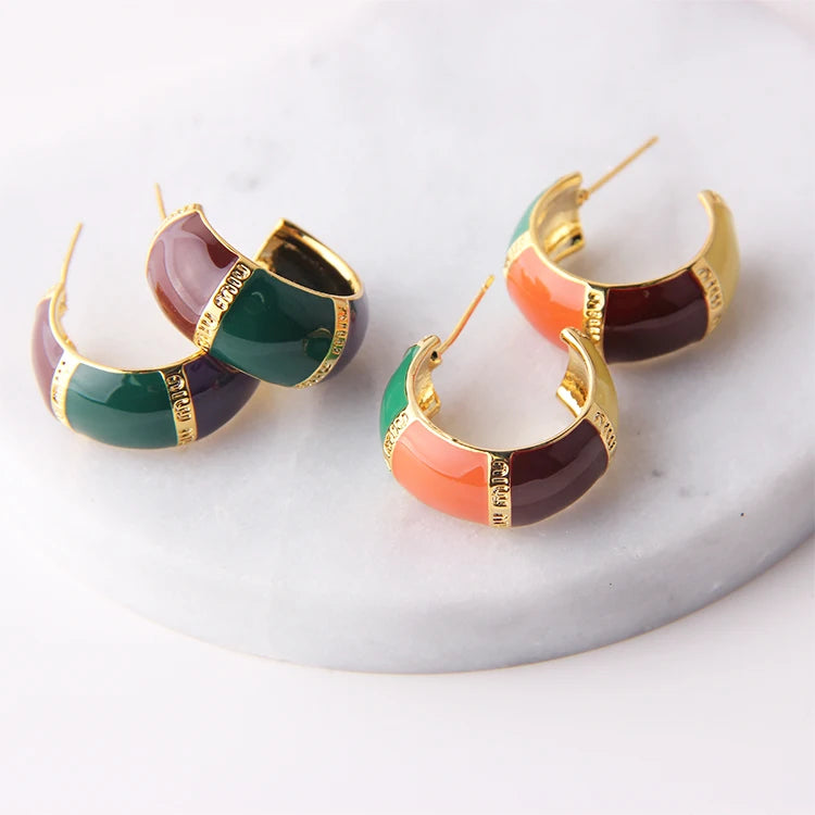 Women's Fashion Brass Round Ear Buckle Earrings Sweet Gold Plated Versatile Wide Circle Design Made Brass Jewelry