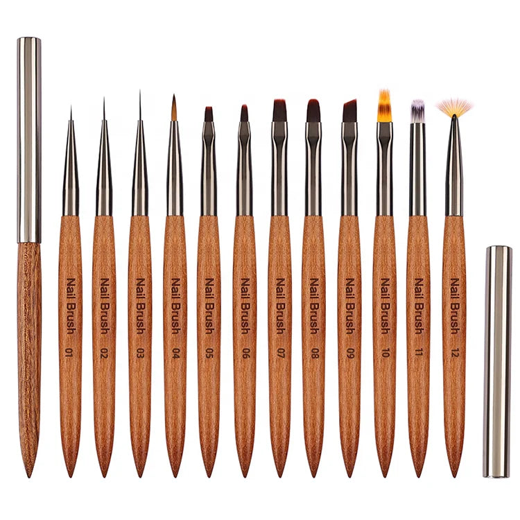 Nail Pens Customized Color Logo Liner UV Gel Sandalwood Nail Art Brushes with Nylon Bristles and Wood Handle