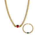 INS Hot 3mm Stainless Steel Red Green CZ Necklace 6mm Stainless Steel Hip Hop Colorful Gem Bracelet Luxury Hip Hop Fashion Charm