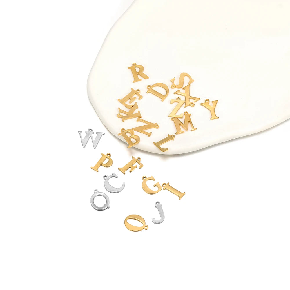 Stainless Steel 12mm Formal English Alphabet Letter Charms Pendants for Earrings Anklet Findings DIY Jewelry Accessories