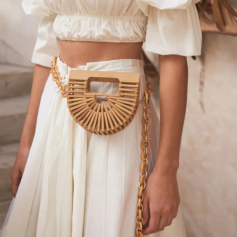 2023 New Bamboo Purse Women Mini Shoulder Bag With Wooden Ring Shoulder Belt