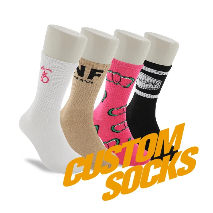 FREE DESIGN & MOCKUP OEM Breathable Cotton Sport Sock Custom Logo Crew Athletic Socks