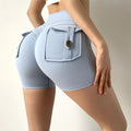Custom logo Women's Sports Yoga Gym Fitness Workout Shorts High Waist Scrunch Butt with 3D Running Pockets Shorts Para Mujer