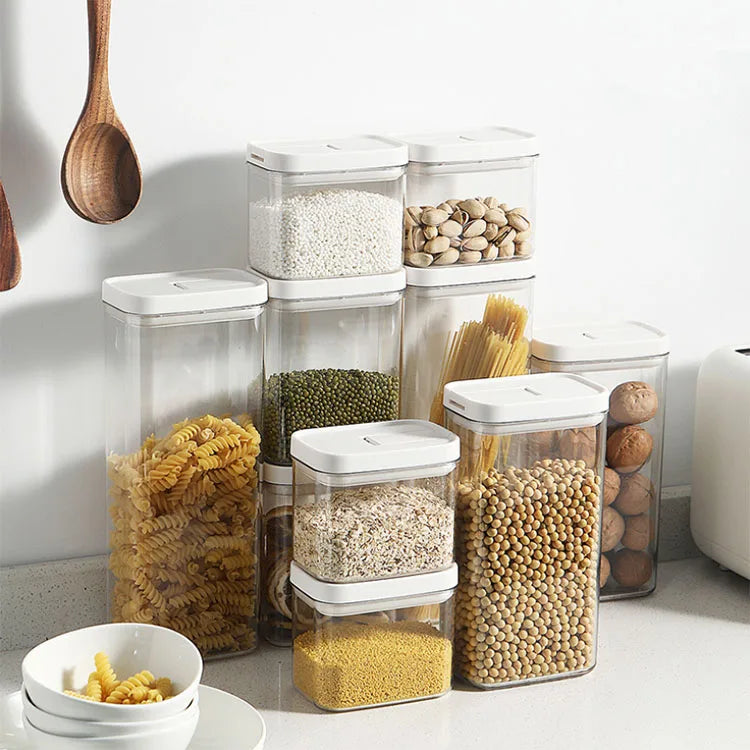 Modern White Plastic Airtight Jar with Clear Lid for Food Storage and Kitchen Pantry Organization Spaghetti Jars for Travel