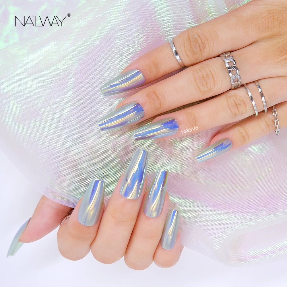Excellent Quality Professional Custom Laser Design Light Blue False Nail Coffin Nail Tips