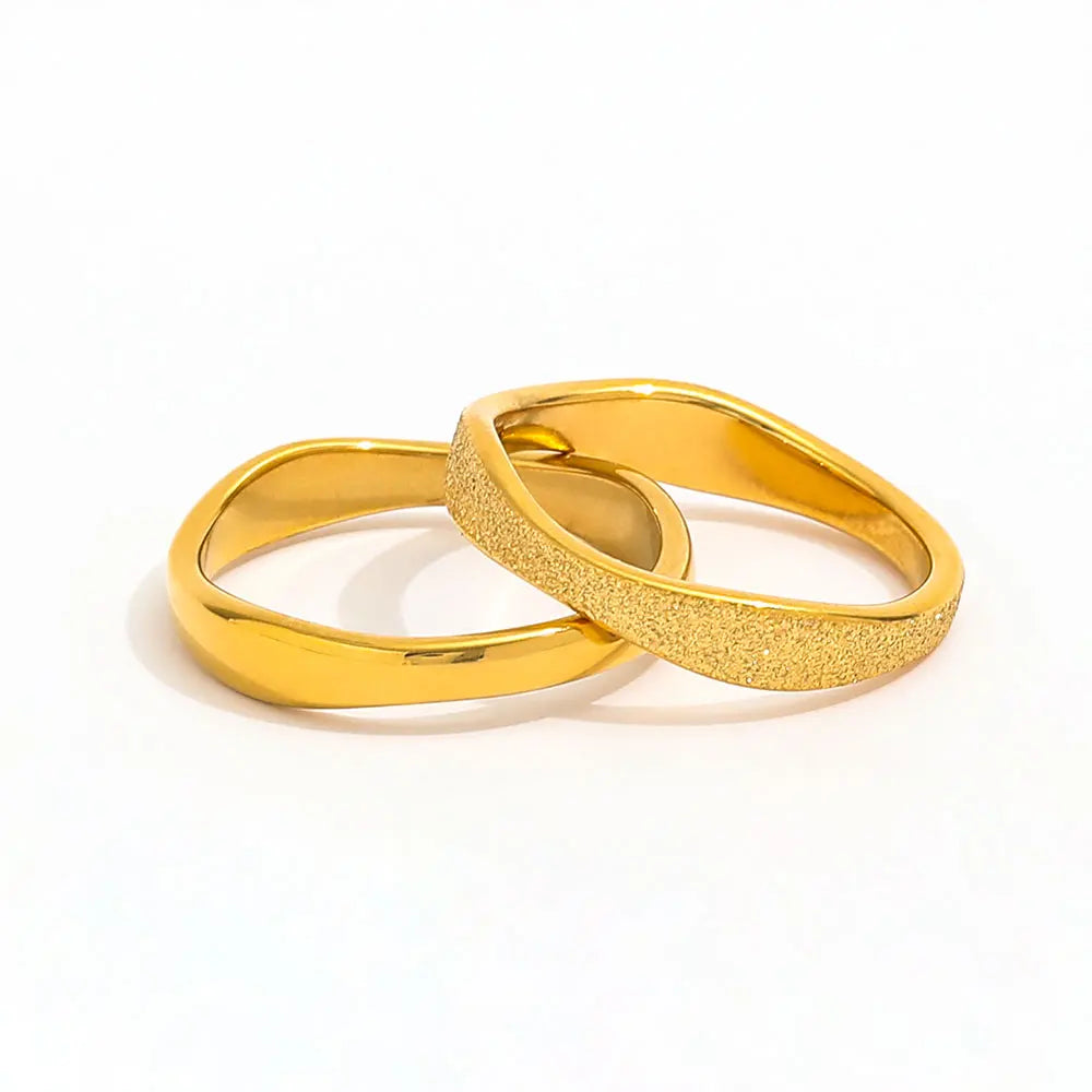 Fenny 18K Gold Plated Wholesale Dainty Irregular Abrazine Polishing Waved Stainless Steel Finger Ring Trend for Women