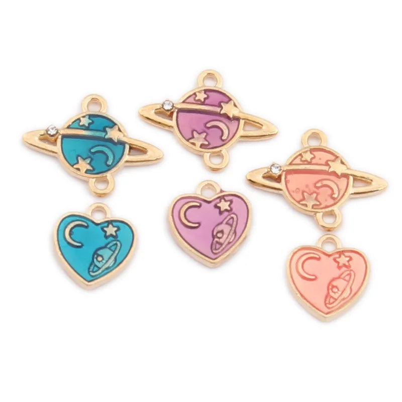 Cute Enamel Charms Pendant for Jewelry Making Supplies Moon Star Heart Alloy Metal Drop Oil Findings for Necklace Bracelet
