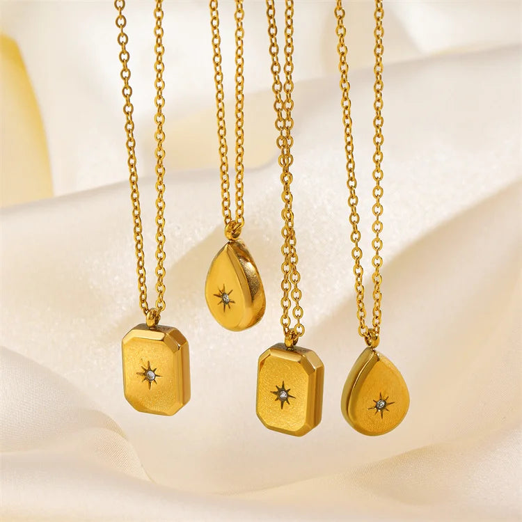 Wholesale New Fashion 316l Stainless Steel Eight Star Diamond Geometric Water Drop Pendent Necklace