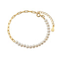Fashion Jewelry 925 Sterling Silver Pearl Bracelet Natural Real Pearls Paper Clip Chain Gold Plated Bracelets for Women