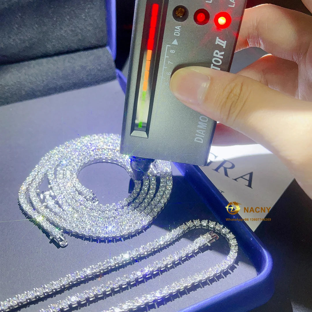 MoissaniteVVS  3MM Tennis Bracelet/necklace Zuanfa Moissanite Hip Hop Jewelry Iced Out Moissanite Diamond 925 Tennis Chain