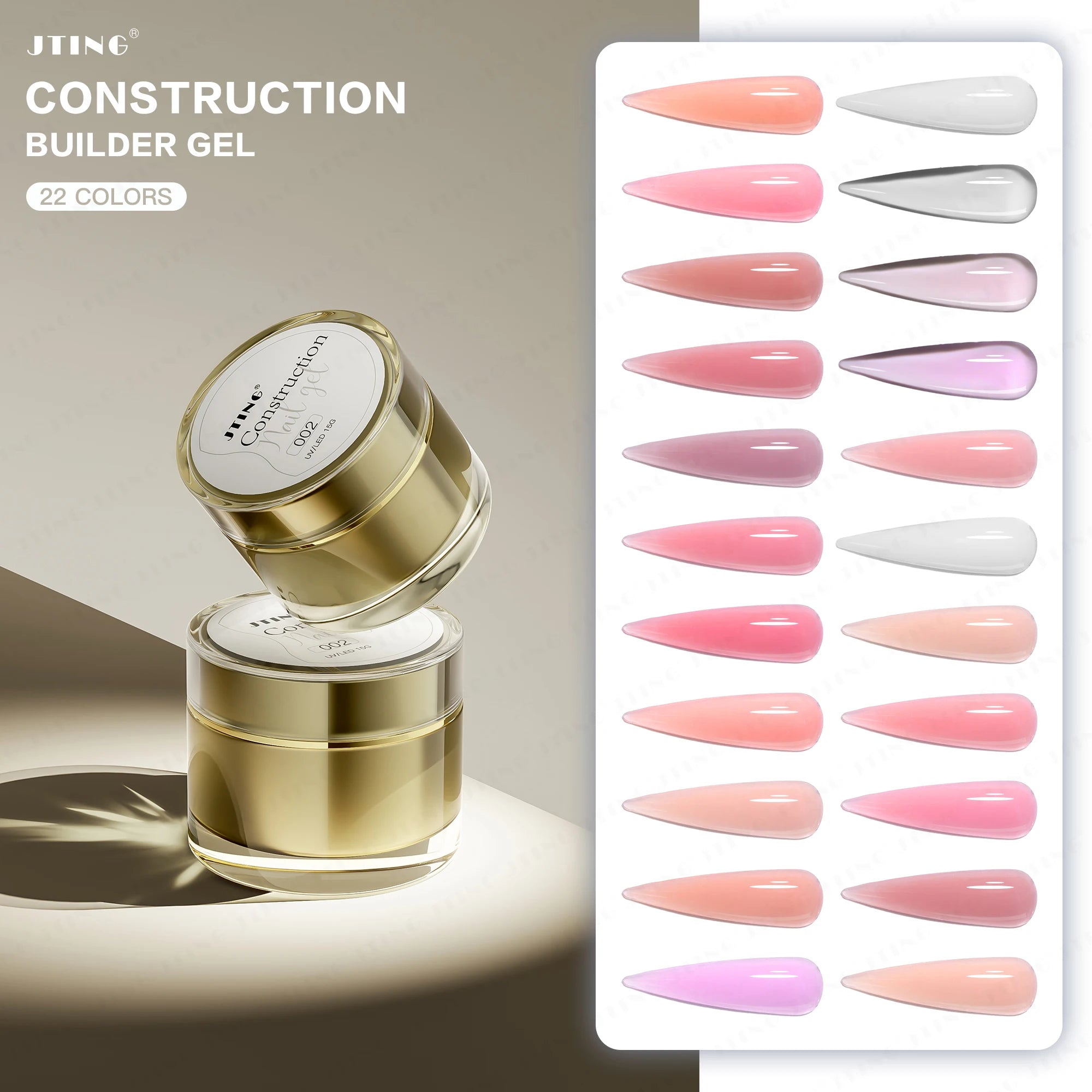 JTING Self Leveling Low Viscosity Smooth 22colors Nail Extension Gel Builder Soak off OEM/ODM Free Custom Private Label