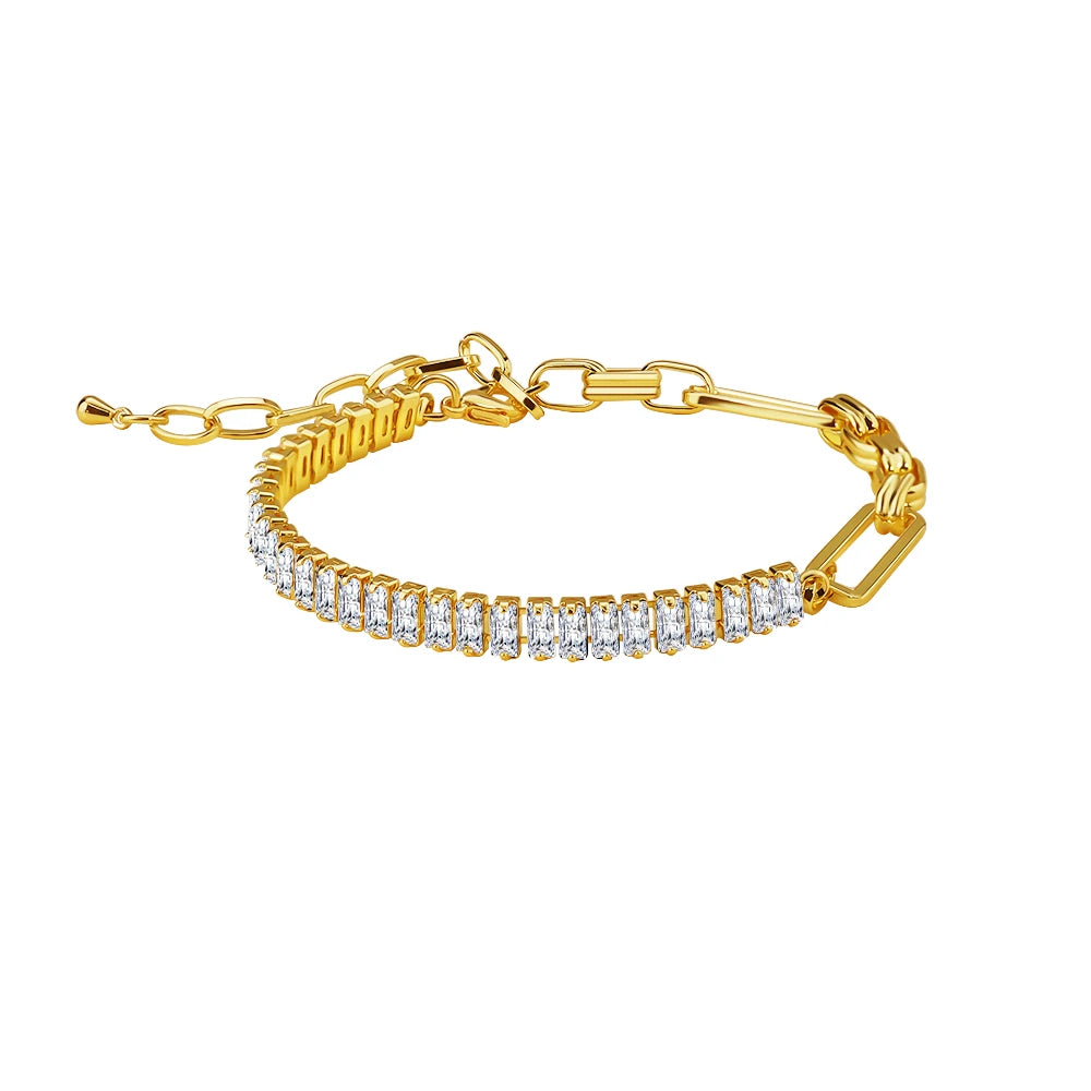 Half Link Chain & Cubic Zirconia Bracelet Jewelry Stainless Steel CZ Tennis Bracelet Diamond