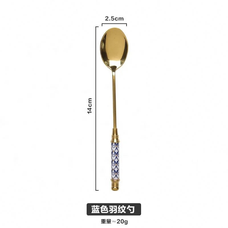 High-end European Retro 304 Stainless Steel Golden Dessert Coffee Spoon Small  Dessert Milk Tea Small Spoon