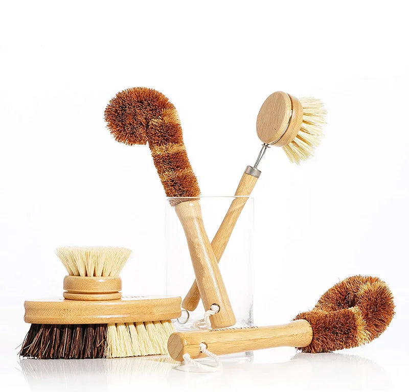 Long Handle Natural Wood Bamboo Dish Brush Sisal Bristles Eco-Friendly Kitchen Cleaning Brush Set for Dishes Pans Bottle Brush