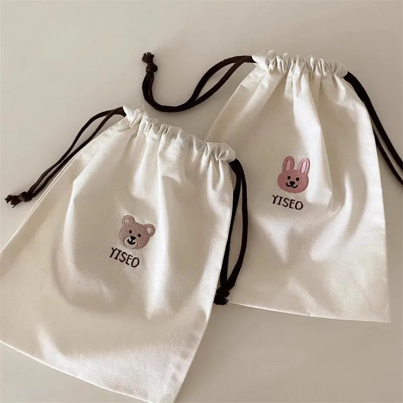 Recycled Cotton Small Jewelry Pouch 6x6 Drawstring Custom Logo Luxury Packaging for Hair Accessories Recyclable