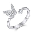 Ladies Butterfly 925 Sterling Silver Animal Rings Rhodium Plated Zirconia Exquisite Design Adjustable Butterfly Ring