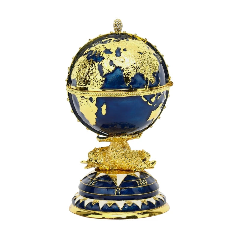 SHINNYGIFTS Blue Vintage Egg Shaped Trinket Box Global Home Decorative Gifts Featuring Creative Pewter Boat Inspired Feng Shui