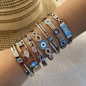 High Quality No Fade Designer Gold Plated Stainless Steel Micro Zircon Enamel Eye Charm Bracelet Unisex Women