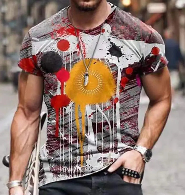 Wholesale Nonwoven 3D Harajuku Men's T-Shirts Breathable Short Sleeve Printed Funny Colorful Abstract Anime Design