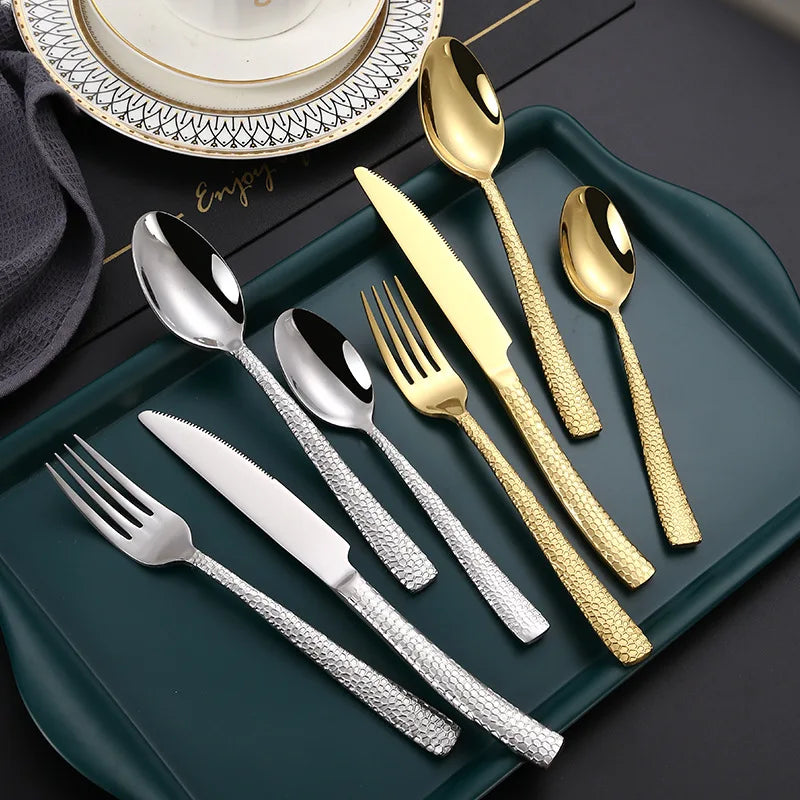 Gold Cutlery Set 18 10 Stainless Steel Silver Nordic Hotel Forks Flatware Modern Silverware Set Golden Spoon Set Box for Cutlery
