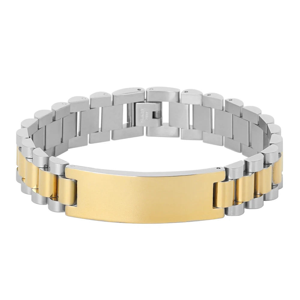 Tarnish Free Jewelry Pulsera Statement Gold Plated Wrist Link Bracelet Stainless Steel Watch Strap Band Chain Bracelet