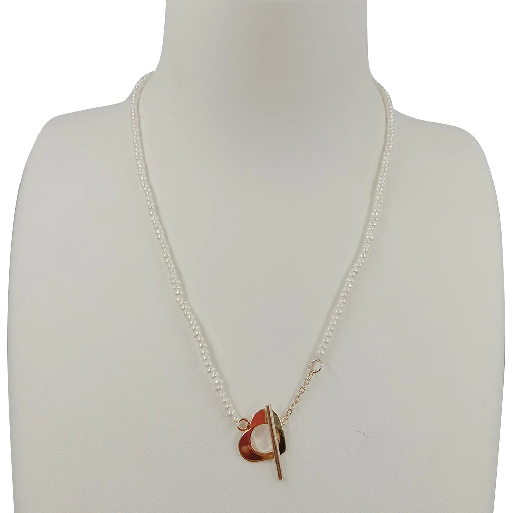 100% Natural Freshwater Pearl Necklace with Heart Toggle Clasp Fashion Choker 2-3 mm Mini Pearl 35-45 cm